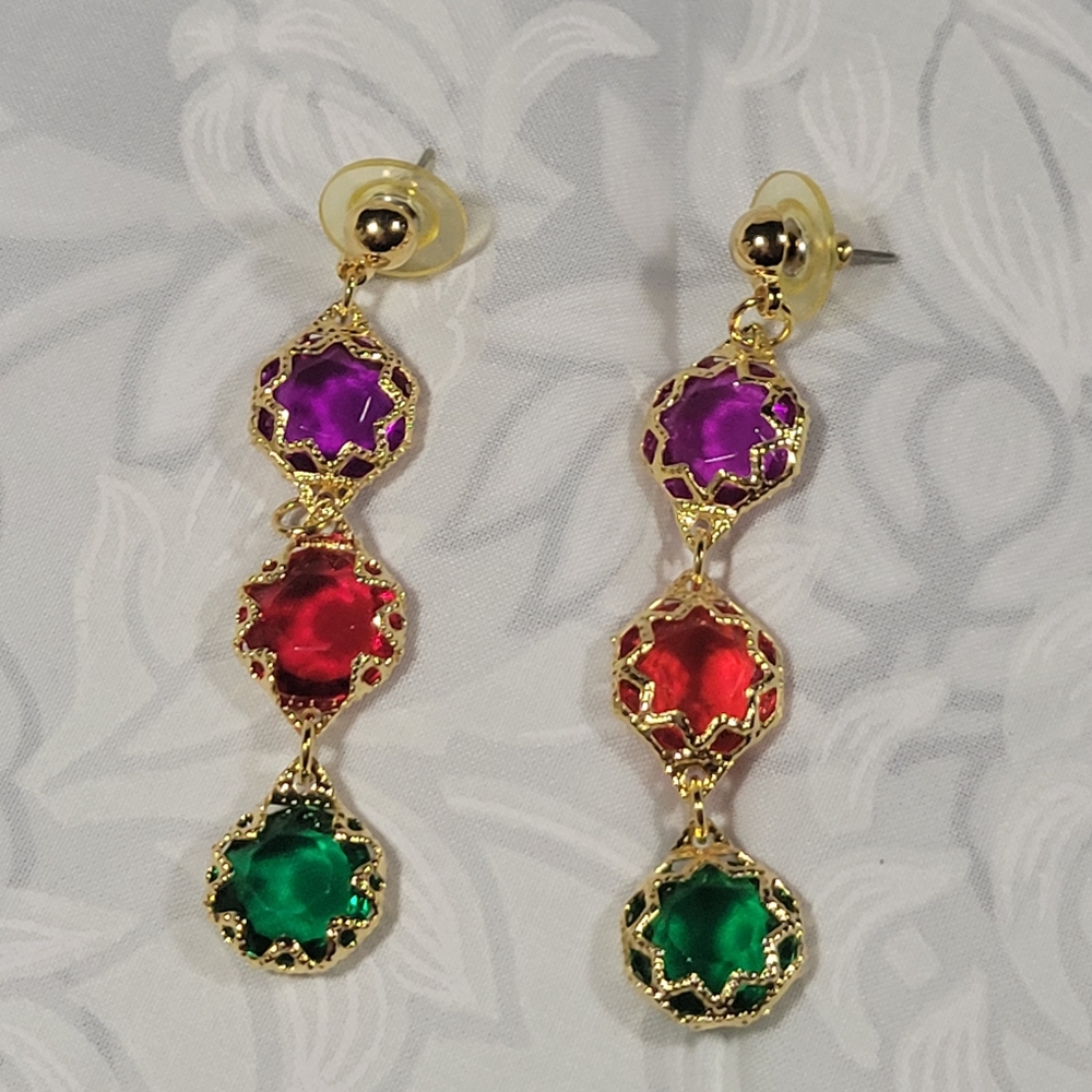 Vtg 80s earrings multi colored